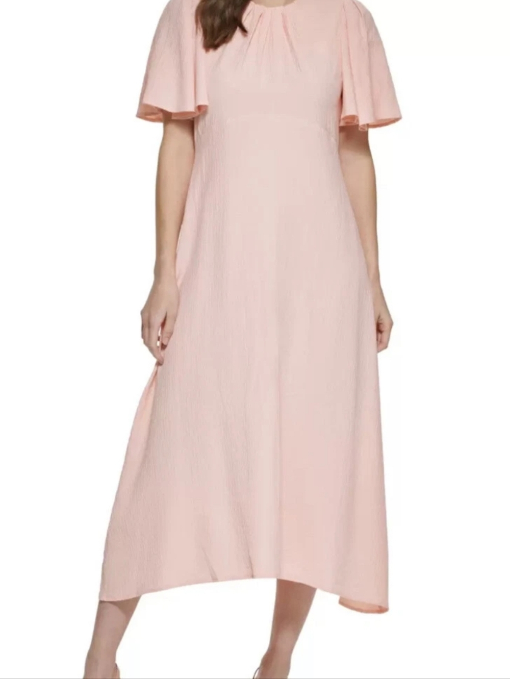 Calvin Klein Peach-Pink Crinkled Midi Dress
